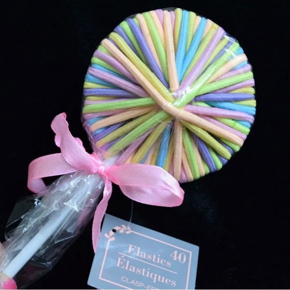 NEW SEALED 40 Multi Color Hair Ties Elastics Girls Women Lollipop Shape NWT - Picture 2 of 2